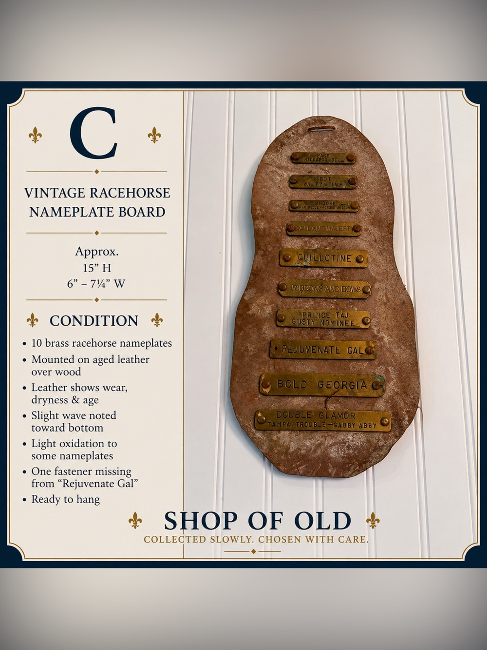 Vintage Racehorse Brass Nameplate Display Board